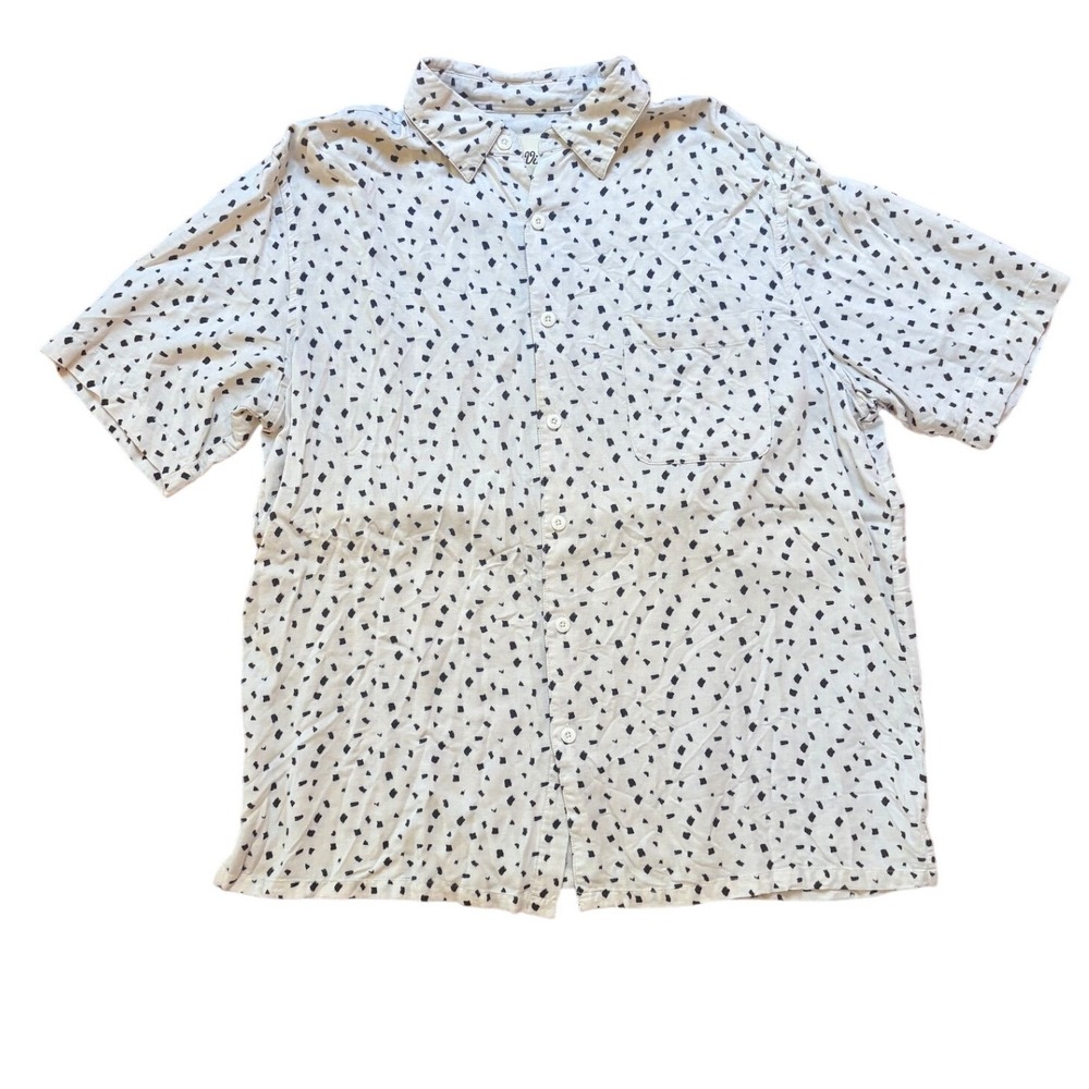 Vintage Silk Button‎ Down Shirt Mens White Navy Geometric Silk Blend SIZE L